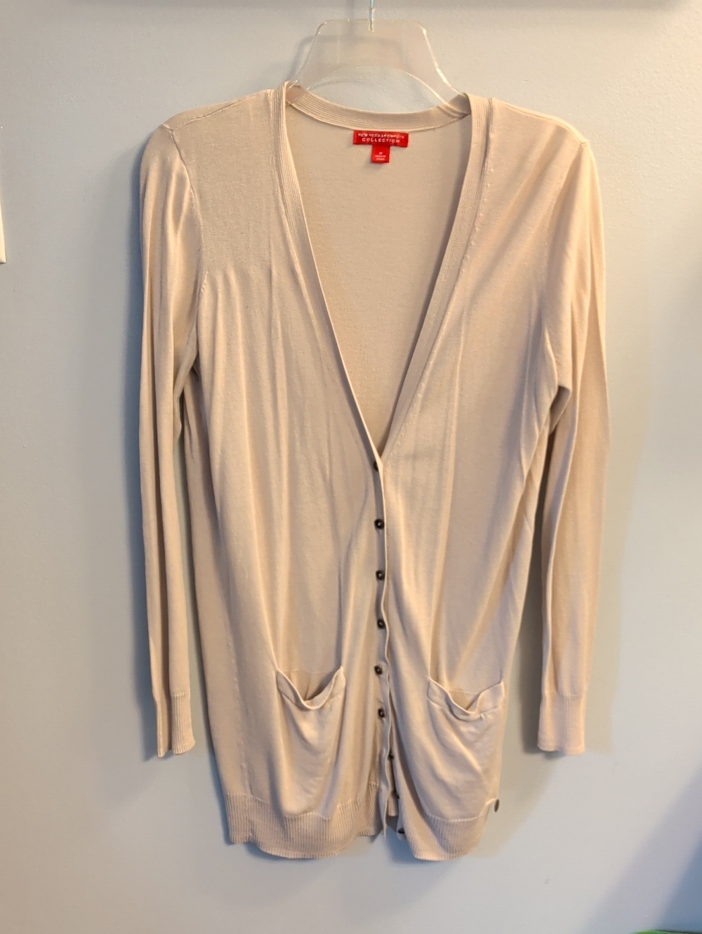 New York & Company Light Cream Button-Front Cardigan